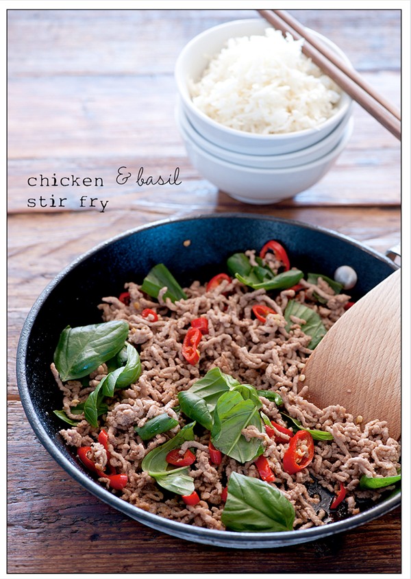 Stir fry of chicken & basil