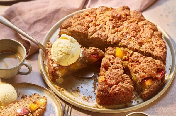 Stone fruit & ginger crumble cake