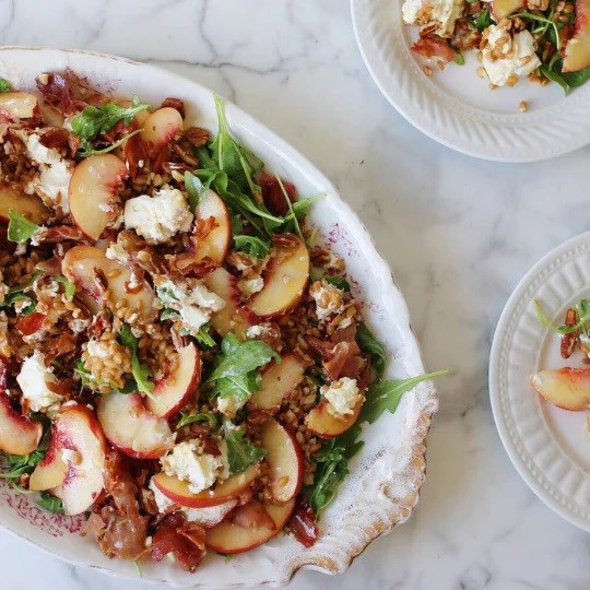 Stone fruit and emmer farro berry salad