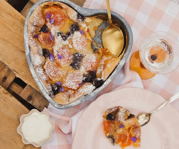 Stone fruit, blueberry & cardamom clafoutis