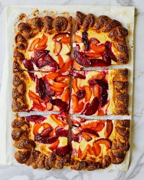 Stone fruit brioche tart with crème fraîche custard 