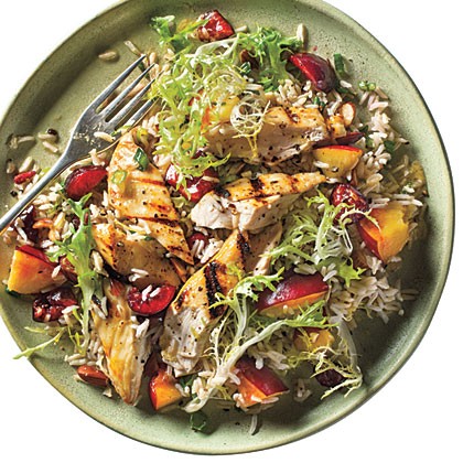 Stone fruit chicken-rice salad