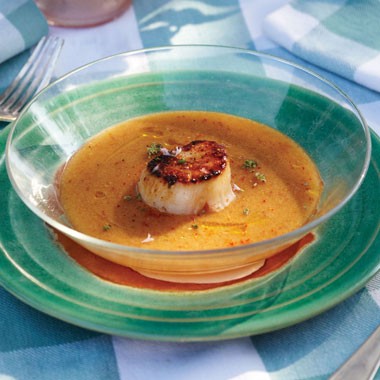 Stone fruit gazpacho with scallops