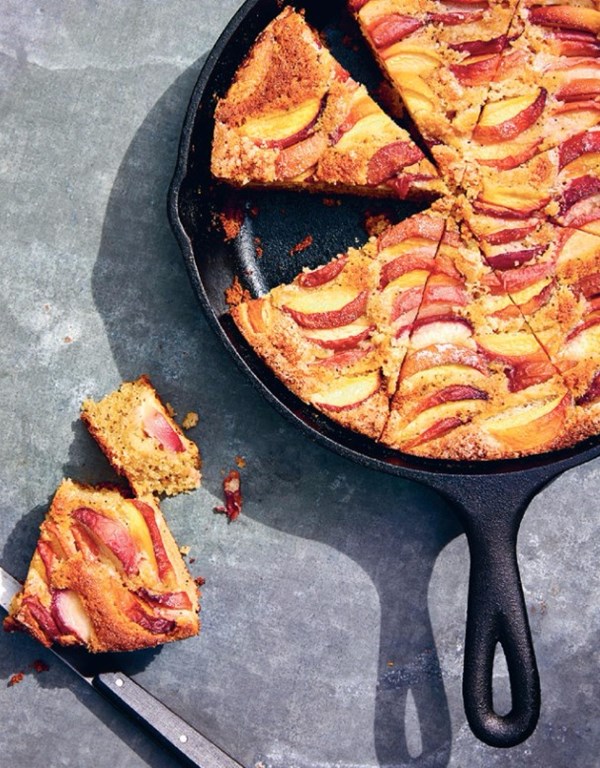 Stone fruit skillet poppyseed cake