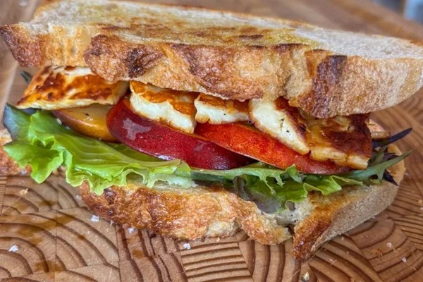 Stonefruit and halloumi sandwich