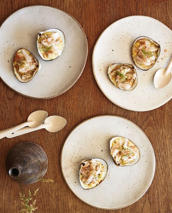 Storm shell sashimi with confit fennel & shichimi togorashi