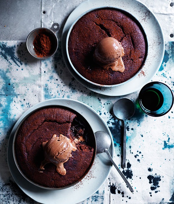 Stout and chocolate puddings with chocolate malt ice-cream
