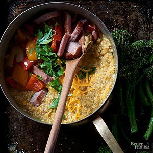 Stovetop savory ham and veggie oatmeal