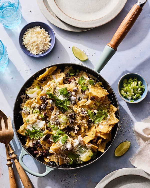Stovetop tomatillo chilaquiles