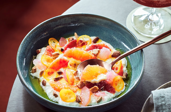 Stracciatella with citrus and almonds