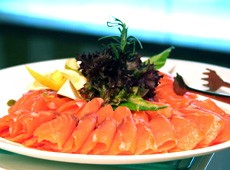 Straw potato cakes with smoked salmon and caviar