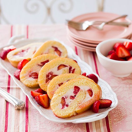 Strawberries and cream cake roll