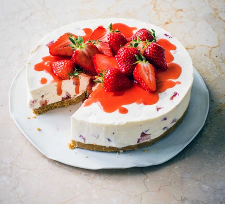 Strawberries and cream cheesecake