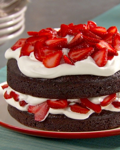 Strawberries and cream chocolate birthday cake