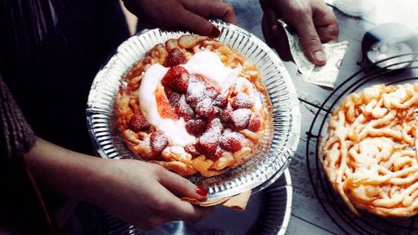 Strawberries and cream funnel cakes