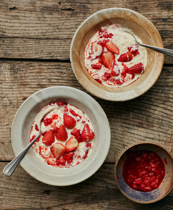 Strawberries and cream rice pudding