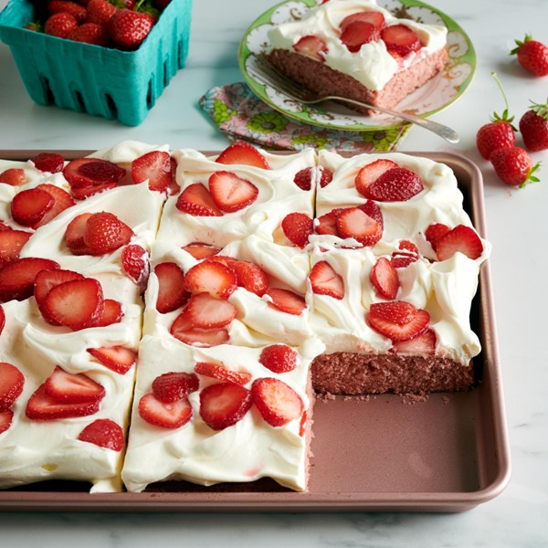 Strawberries and cream sheet cake