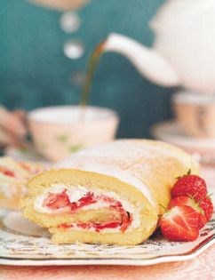 Strawberries and cream Swiss roll