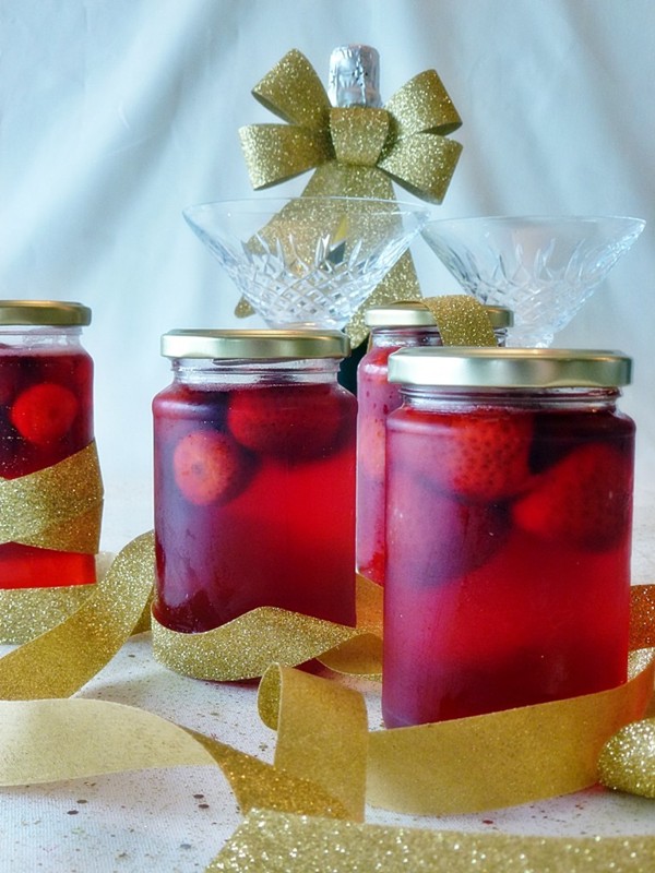Strawberries in Champagne syrup