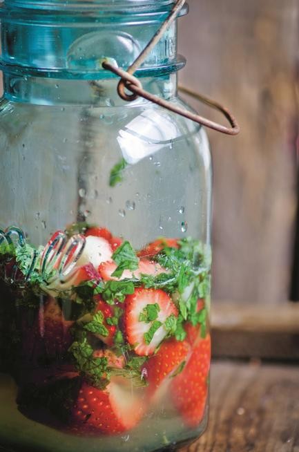 Strawberries in minted honey syrup