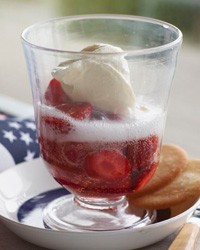 Strawberries in Prosecco with vanilla ice cream