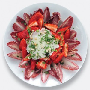 Strawberries, Parmesan and red chicory