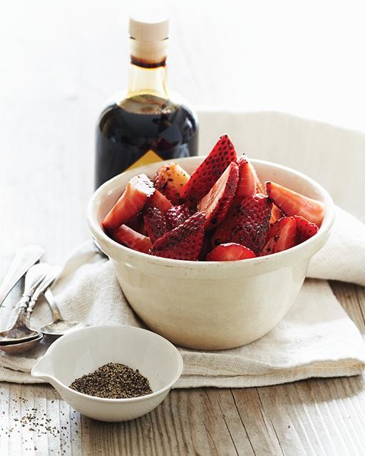 Strawberries with balsamic syrup & pepper