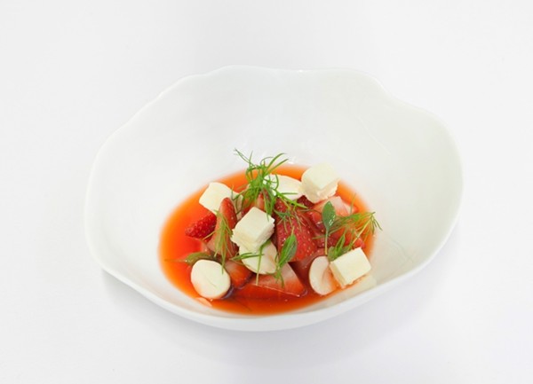 Strawberries with cobnuts and fennel