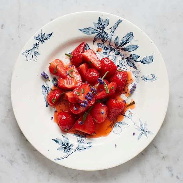 Strawberries with lavender and honey