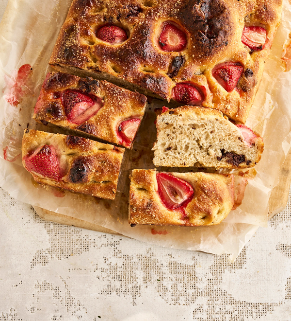 Strawberry & chocolate focaccia