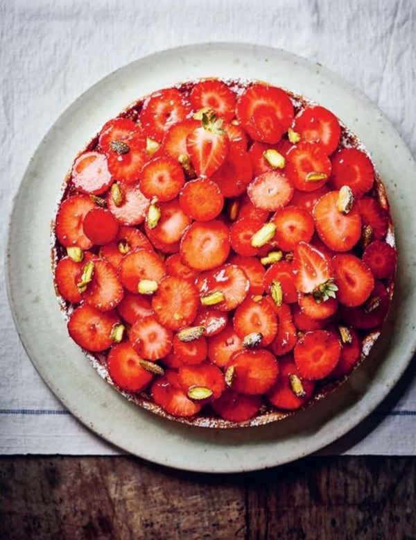 Strawberry & pistachio tart