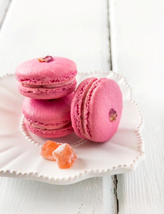 Strawberry & rose macarons