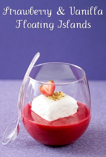 Strawberry & vanilla floating islands