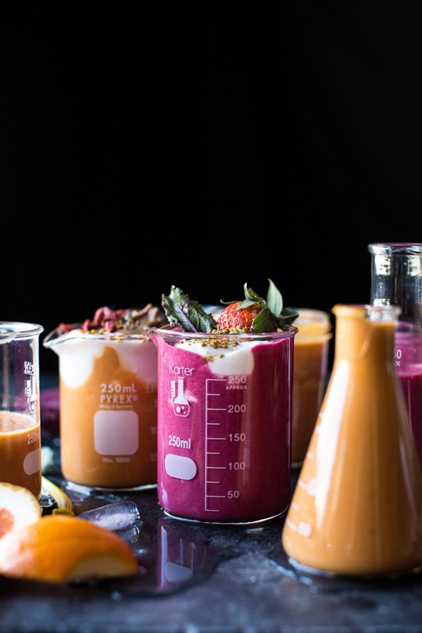Strawberry acai smoothie + citrus sunrise smoothie