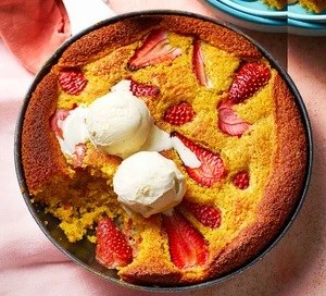 Strawberry, almond & polenta cake