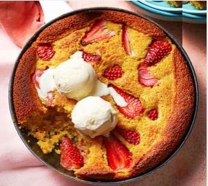 Strawberry, almond & polenta skillet cake