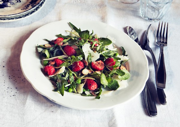 Strawberry, almond, and pea salad