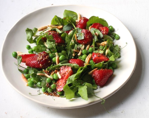Strawberry, almond and pea salad