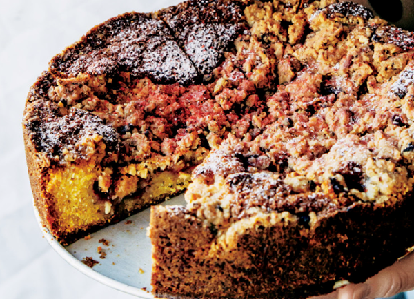Strawberry-almond cornmeal cake