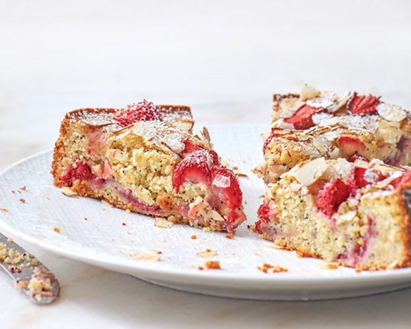 Strawberry almond poppy seed cake