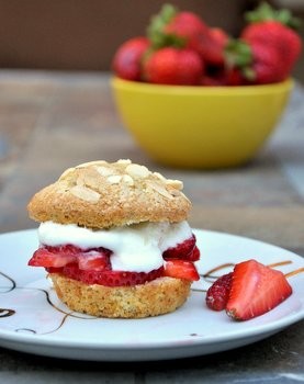 Strawberry almond shortcakes with vanilla yogurt whipped cream