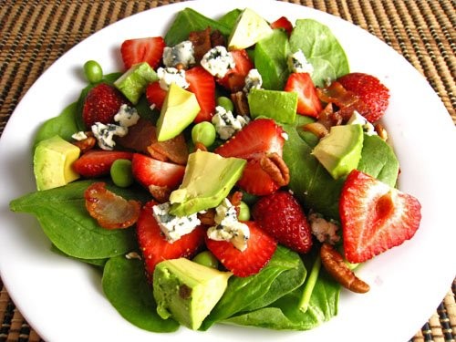 Strawberry and avocado spinach salad