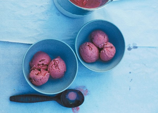 Strawberry and buttermilk ice cream