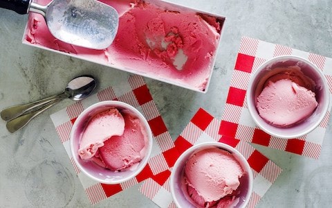 Strawberry and buttermilk ice cream