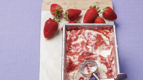 Strawberry and chia-seed swirled frozen yogurt