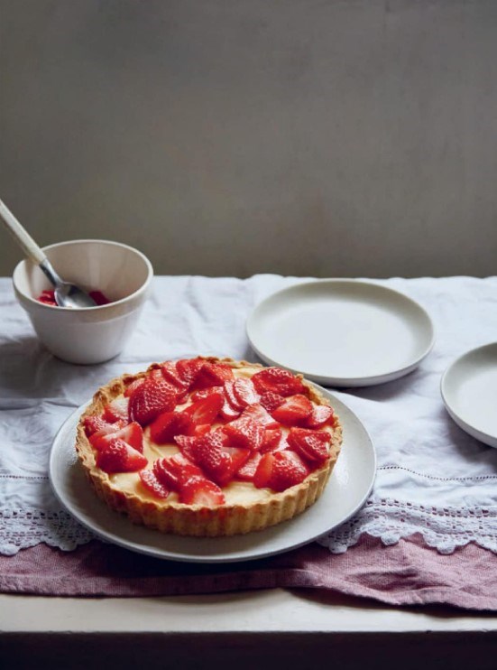 Strawberry and clotted cream custard tart