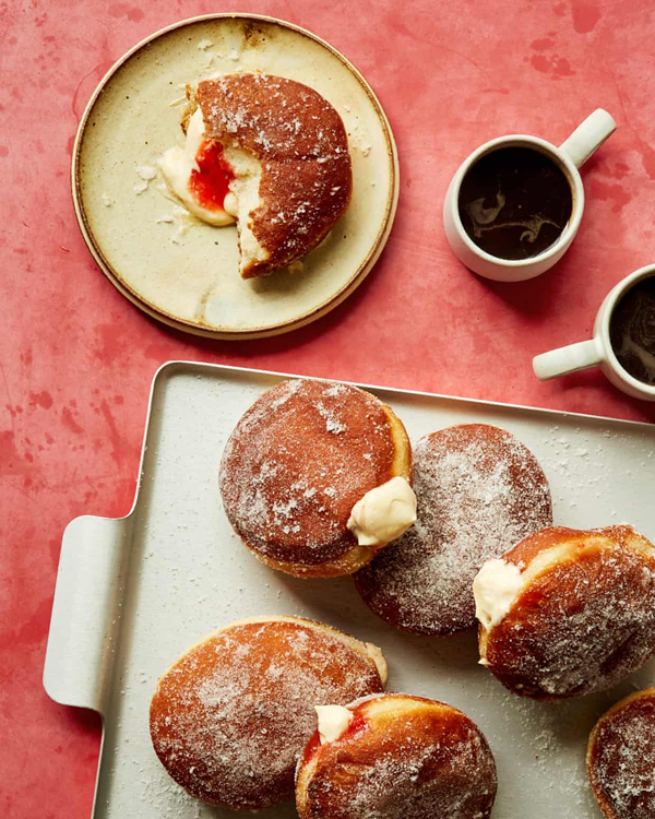 Strawberry and custard doughnuts