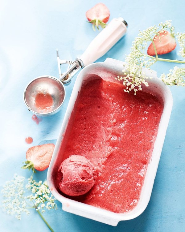 Strawberry and elderflower sorbet [The School of Artisan Food]