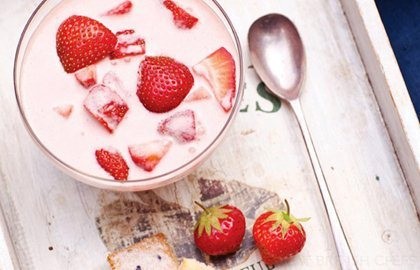 Strawberry and lavender panna cotta with olive oil shortbread