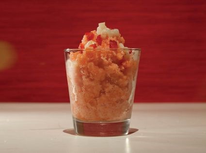 Strawberry and lychee shaved ice with tropical fruit ceviche (Raspado de fresas y lichis)